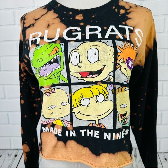 10/$25🦋 Nickelodeon Black Tie Dye Rugrats Cropped Sweatshirt - Size Small - Picture 2 of 9